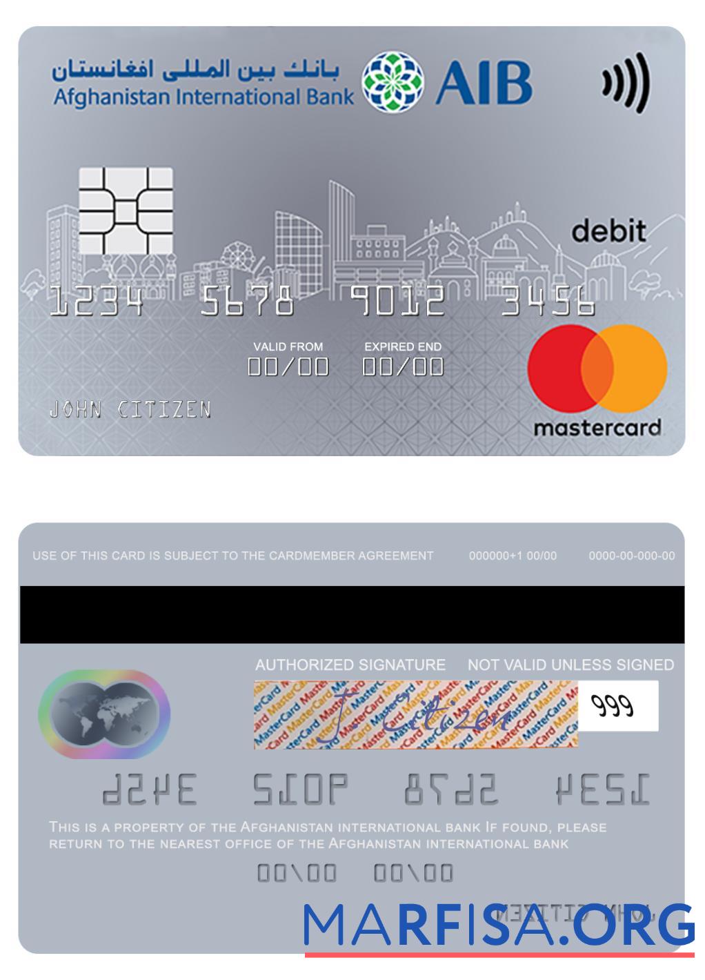 Blank Afghanistan international bank mastercard debit sample